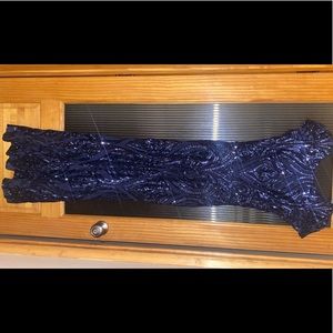 Betsy adam blue sequins gown